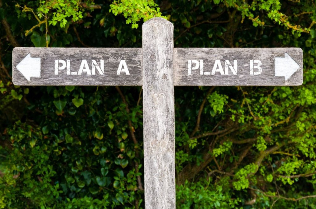 A sign with the words "plan a" and "plan b" written on it, representing the importance of having plans as a caregiver