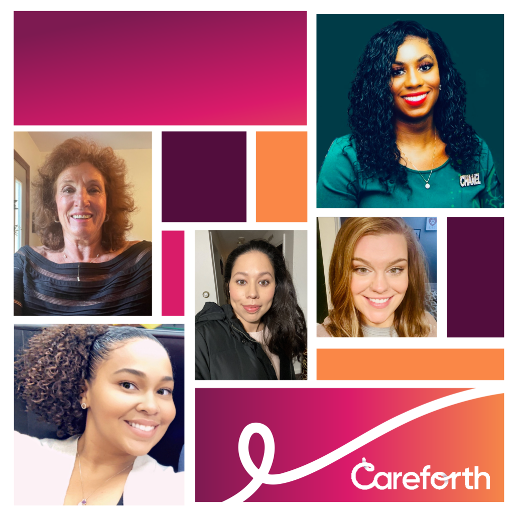 A collage of five smiling caregiving women