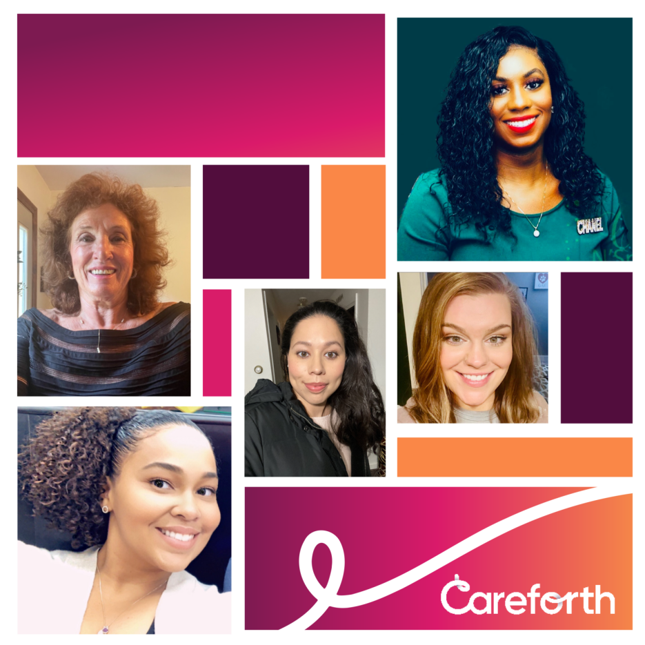 A collage of five smiling caregiving women