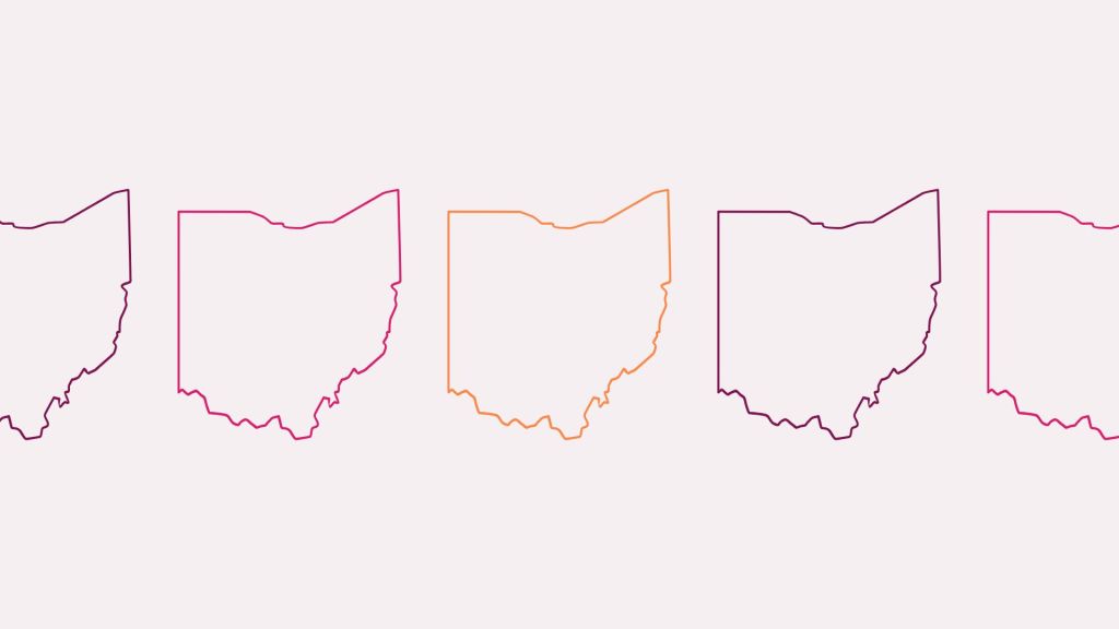 Stylized picture of the outline of Ohio.