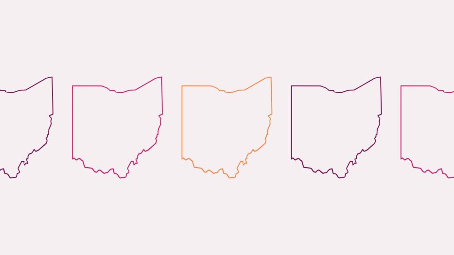 Stylized picture of the outline of Ohio.